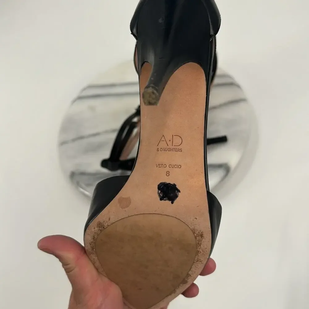 Ad & Daughters ankle strap black leather pointed toe heels